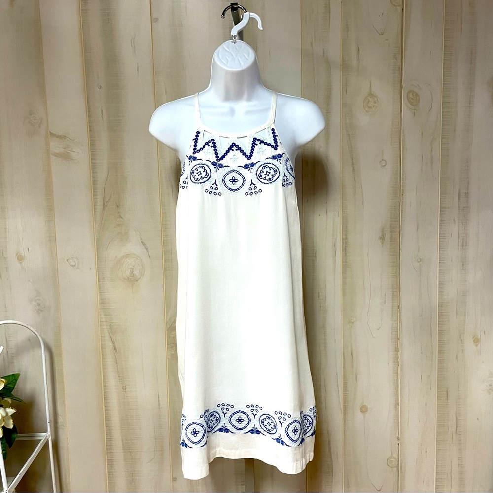 Anthropologie Skies Are Blue White Navy Blue Embroidered Halter Dress Sz S Boho